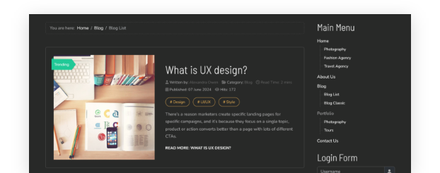 Present your latest articles in a responsive, <em>easy-to-navigate blog layout</em>